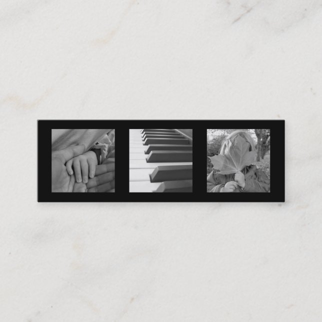 Carte De Visite Mini Petit 3 photo ou logo noir moderne chic (Devant)