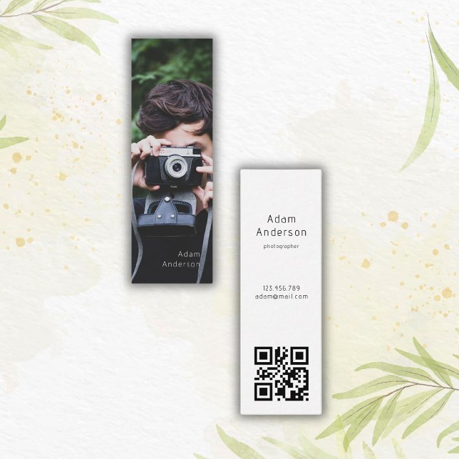 Carte De Visite Mini Photo simple moderne Photographe de code QR (Créateur téléchargé)
