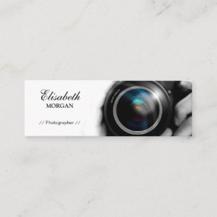 Carte De Visite Mini Photographe noir et blanc chic Lens de caméra