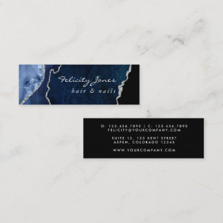 Carte De Visite Mini Pierre précieuse Agate Navy et argent