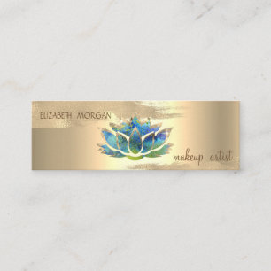 Carte De Visite Mini Pinceau Élégant à Feuille d'Or, Lotus Bleu