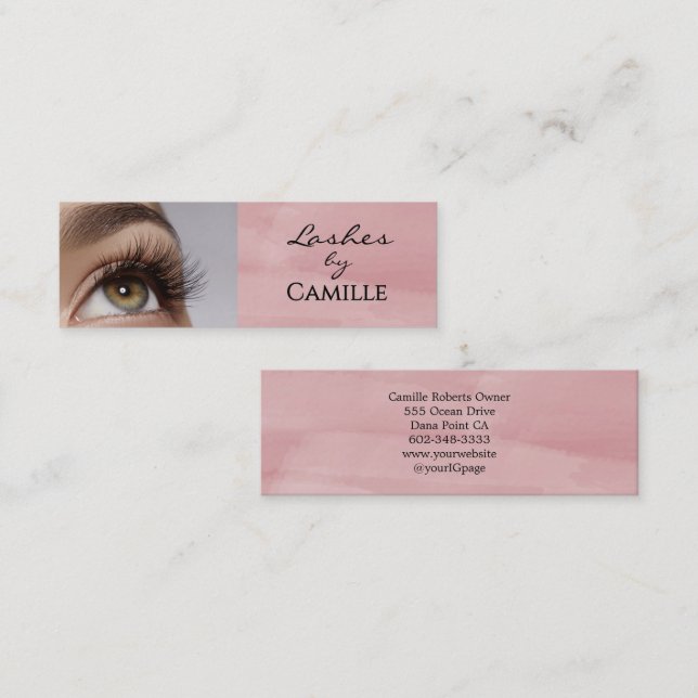 Carte De Visite Mini Pink Black Script Photo Lashes Mini Business Card (Devant / Derrière)