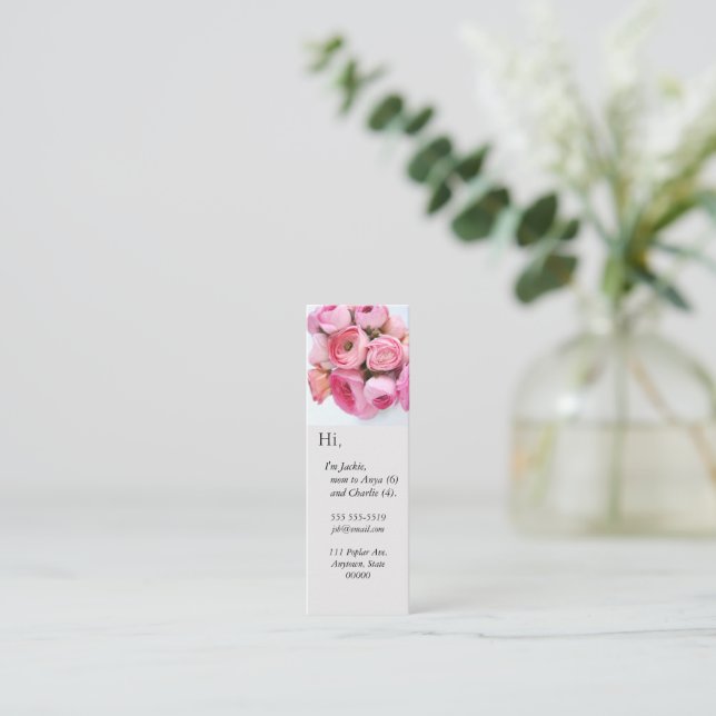 Carte De Visite Mini Pink ranunculus mère signet (Debout devant)