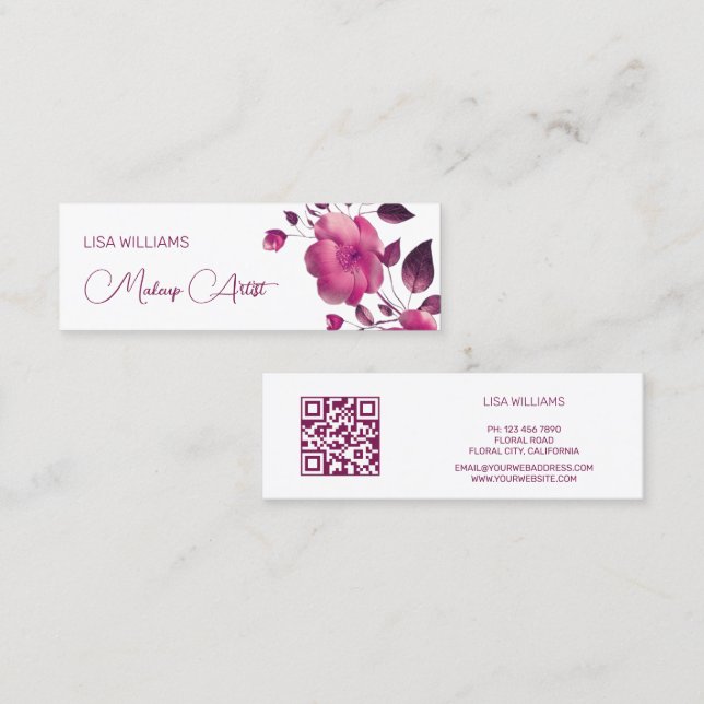 Carte De Visite Mini Pink Shiny Metallic Flower  (Devant / Derrière)