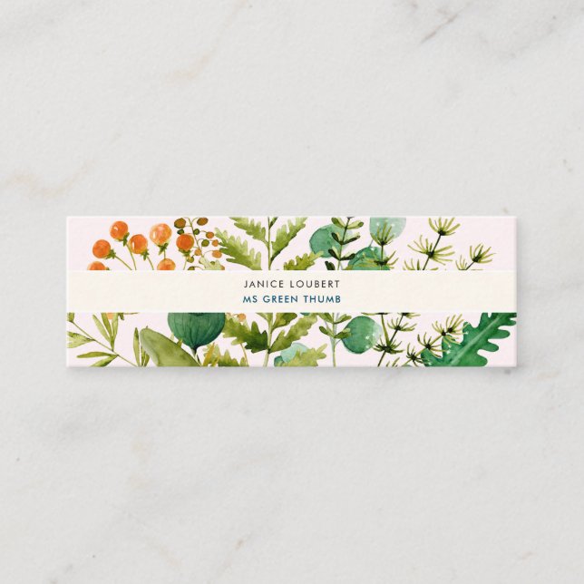 Carte De Visite Mini PixDezines Aquarelle Botanique, Elderflower+Ferns (Devant)