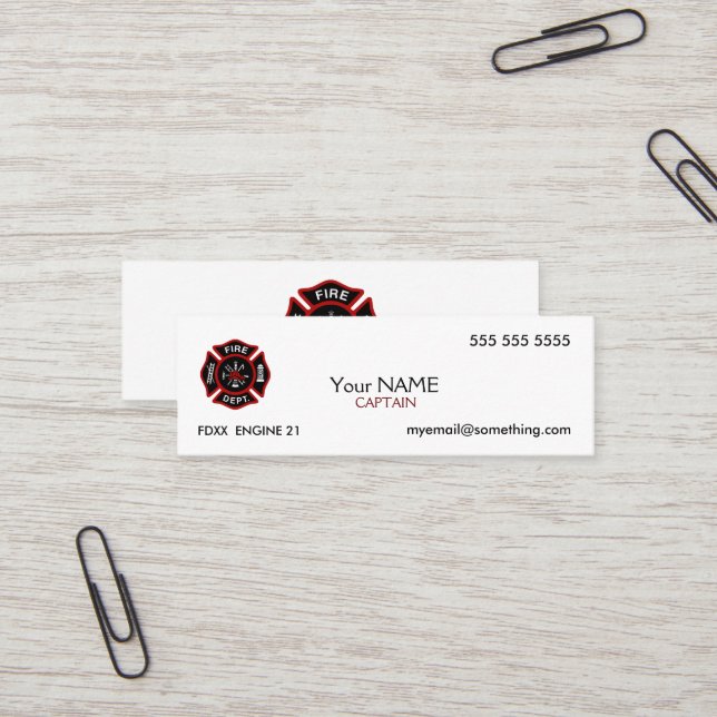 Carte De Visite Mini Pompier blanc (Devant/Arrière en situation)