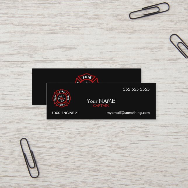 Carte De Visite Mini Pompier noir (Devant/Arrière en situation)