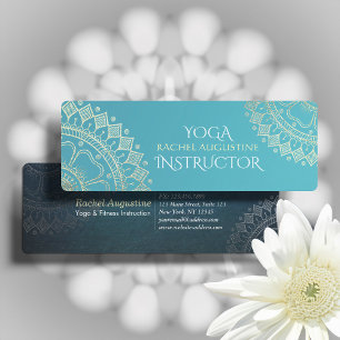 Carte De Visite Mini Professeur de méditation de yoga Mandala vert bleu