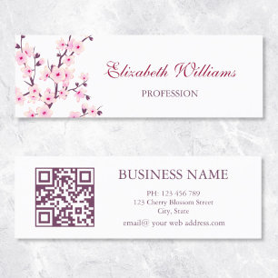 Carte De Visite Mini QR Code Fleurs de cerisiers rose blanc