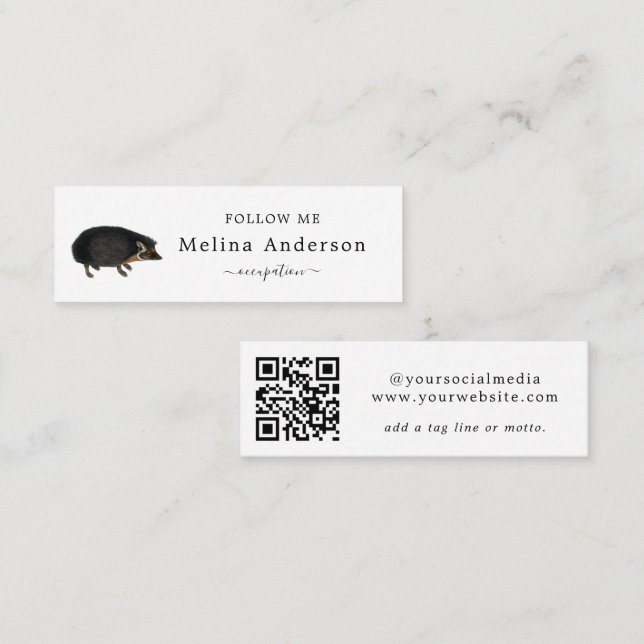 Carte De Visite Mini QR Code Hedgehog médias sociaux (Devant / Derrière)