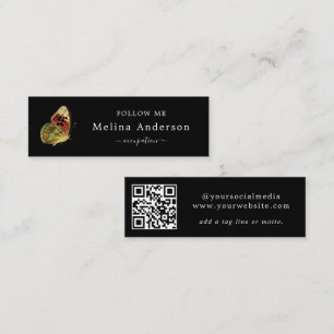 Carte De Visite Mini QR Code Logo Élégant Papillon Social Media
