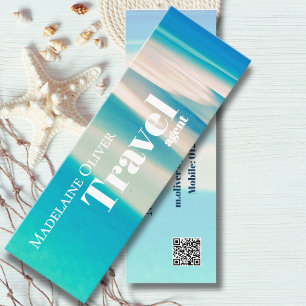 Carte De Visite Mini QR Travel Business Ocean Beach Sea Modern Blue