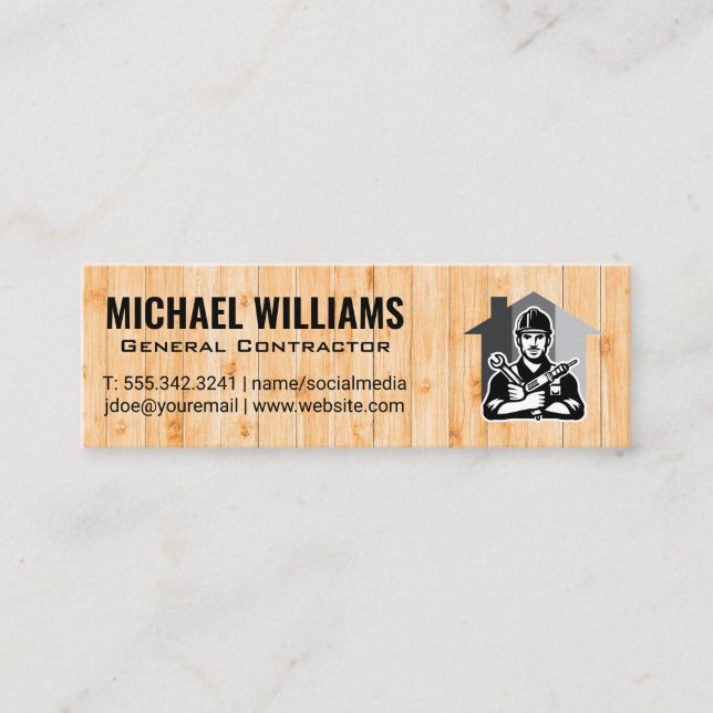 Carte De Visite Mini Réparateur avec outils main | Bois (Devant)