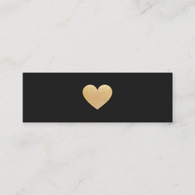 Carte De Visite Mini Réseau Noir Coeur Or Simple (Devant)