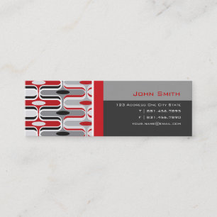 Carte De Visite Mini Retro Mod Art Déco Zig Zag Funky Motif Rouge Noir