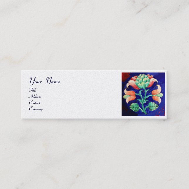 Carte De Visite Mini ROSE BLEU VERT MONOGRAMME FLORAL Pearle blanche (Devant)