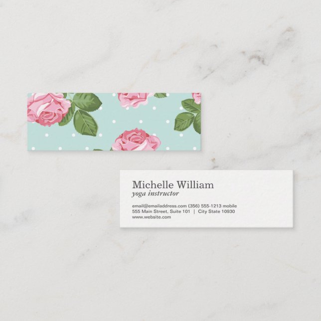 Carte De Visite Mini Rose et Pois (Devant / Derrière)