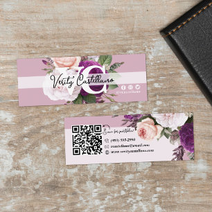 Carte De Visite Mini Rose Florale Vintage Mauve Poussiéreux Code QR Per