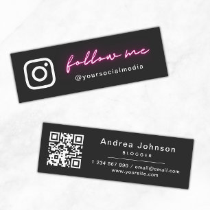 Carte De Visite Mini Rose Néon Minimaliste Suivre les Médias Sociaux et