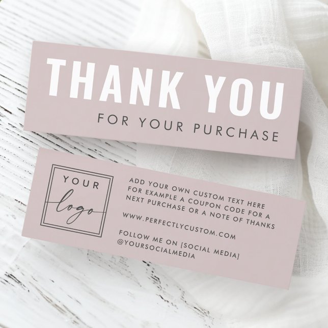 Carte De Visite Mini Rose taupe logo personnalisé merci insérer la cart (Rose taupe custom logo thank you insert card)