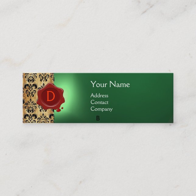 Carte De Visite Mini SCEAU CIRE DOMMASQUE PARCHEMENT vert MONOGRAMME (Devant)