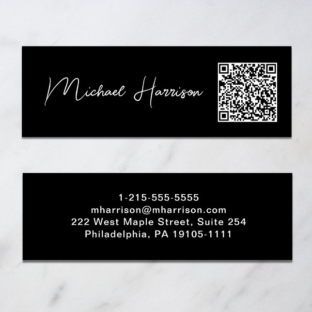 Carte De Visite Mini Script moderne QR Code Professionnel (Capture attention, make connections, and leave a lasting impression with our modern QR business card)