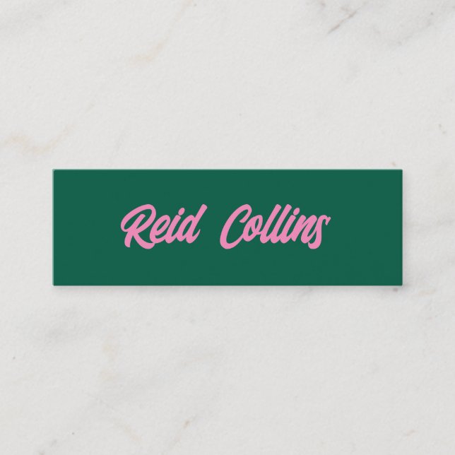 Carte De Visite Mini Script moderne Turquoise vert et rose gras (Devant)