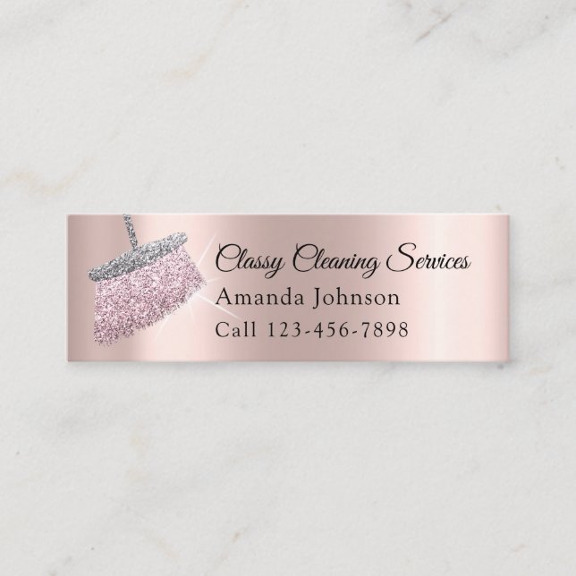 Carte De Visite Mini Services de nettoyage Rose de ménage Parties scint (Devant)