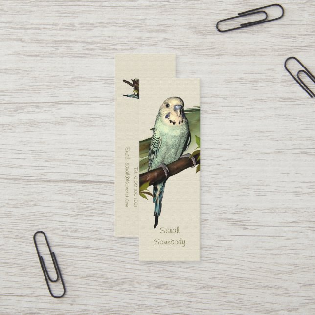 Carte De Visite Mini Signet maigre de perruche bleue (Devant/Arrière en situation)