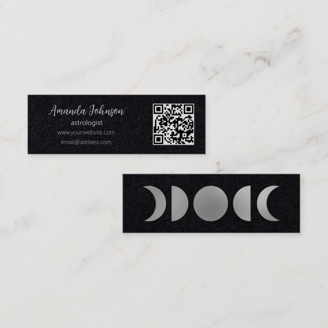 Carte De Visite Mini Silver Moon Phases Astrologue QR Code (Devant / Derrière)