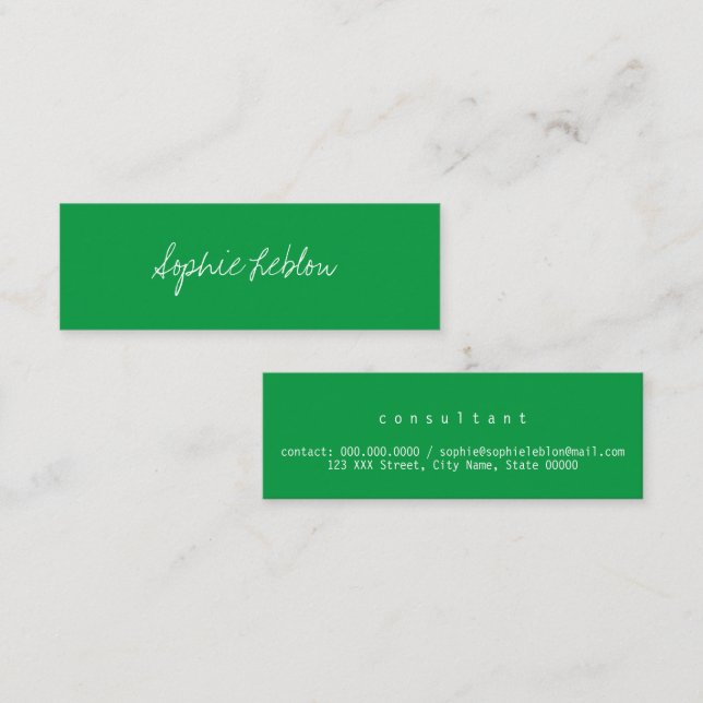 Carte De Visite Mini Simple calligraphie élégant vert Consultant (Devant / Derrière)
