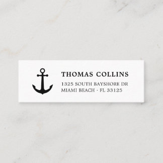 Carte De Visite Mini Simple Elegance Ancre noir et blanc |