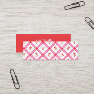 Carte De Visite Mini Simple Fille Minimale Avec Initiales Rose et rou