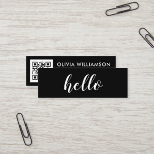 Carte De Visite Mini Simple moderne Black Hello QR Code