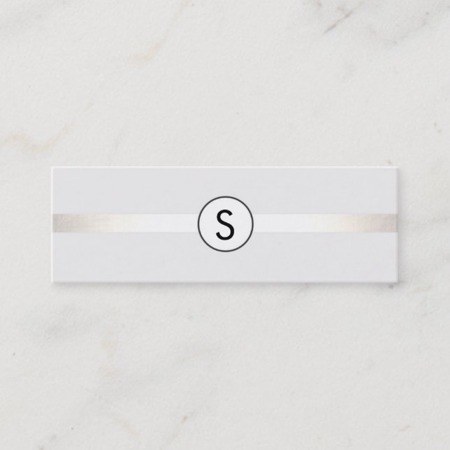 Carte De Visite Mini Simple moderne Monogramme Argent rayé blanc (Devant)