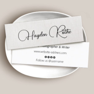 Carte De Visite Mini Simple Signature Script Faux lin beige Faux