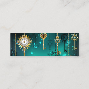 Carte De Visite Mini Skeleton Keys on Green Background