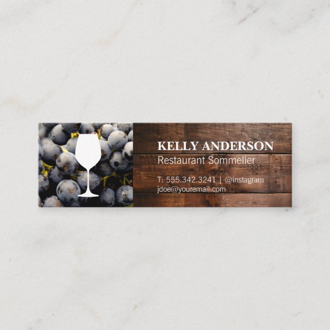 Carte De Visite Mini Sommelier de vin | Bois | Raisins de vin (Devant)