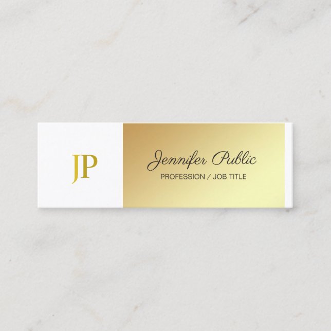 Carte De Visite Mini Style Monogrammed Blanc et or Plaine Luxe (Devant)