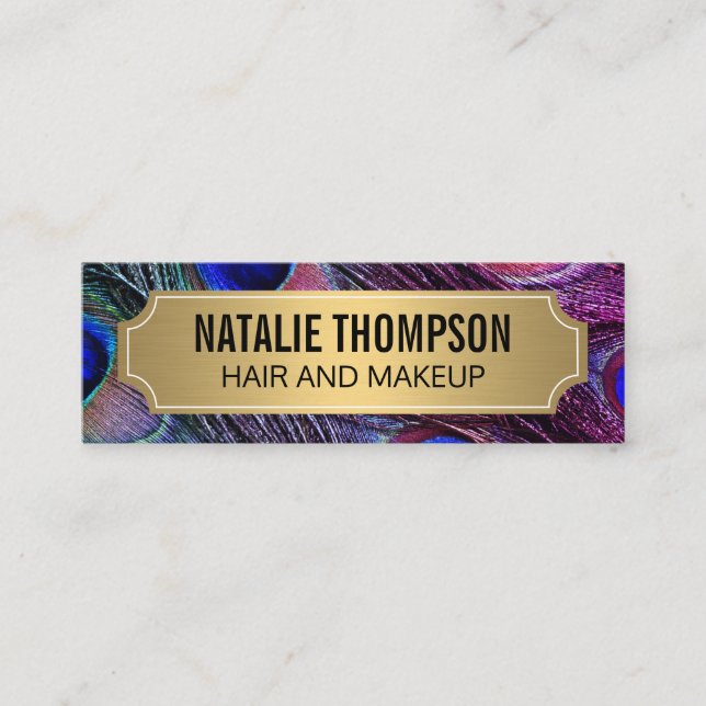 Carte De Visite Mini Stylish Peacock Feathers Gold Metallic Frame (Devant)