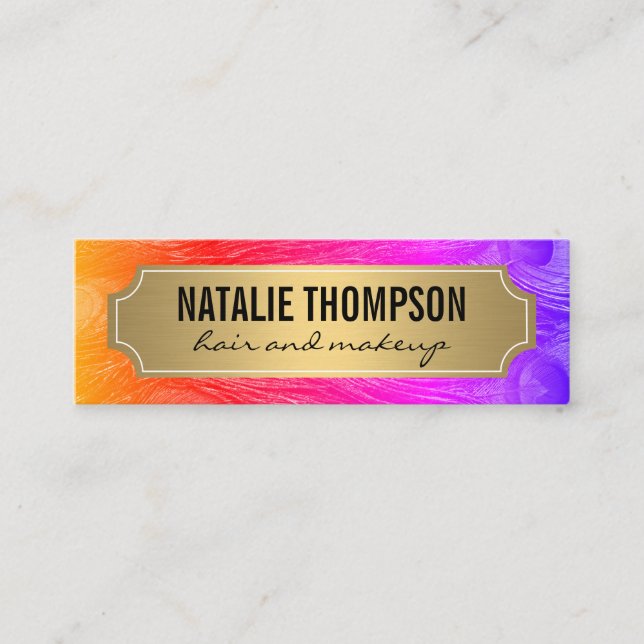 Carte De Visite Mini Stylish Peacock Feathers Gold Metallic Frame (Devant)