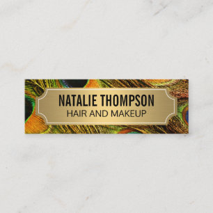 Carte De Visite Mini Stylish Peacock Feathers Gold Metallic Frame