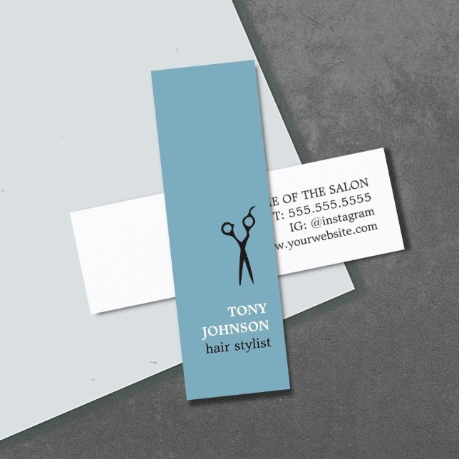 Carte De Visite Mini Stylo minimaliste moderne bleu cheveux blancs (Créateur téléchargé)