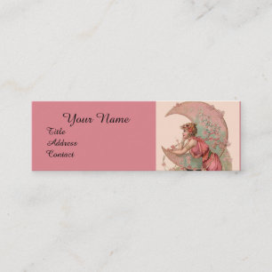 CARTE DE VISITE MINI TAROTS / LADY DE LA LUNE AVEC FLEURS EN ROSE