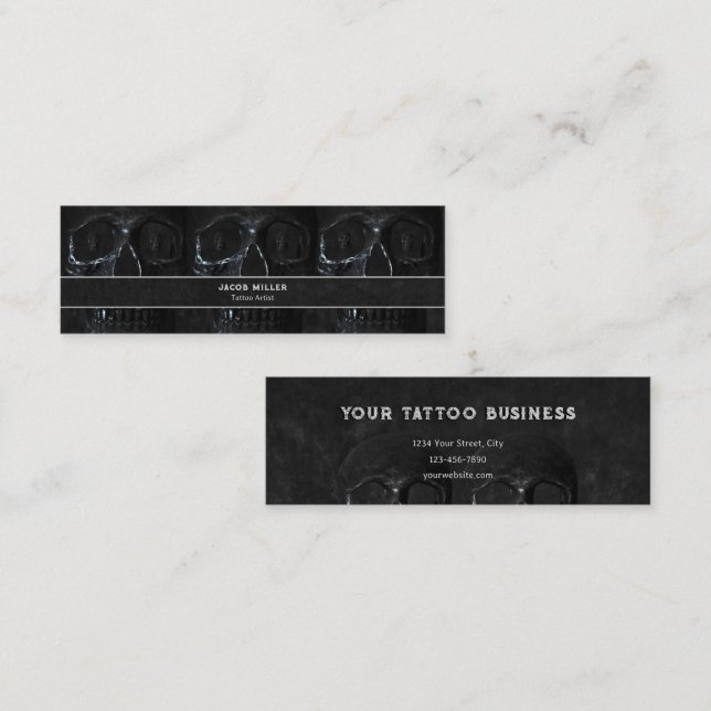 Carte De Visite Mini Tattoo Artist Gothic Black Dark Academia Skull Bus (Devant / Derrière)