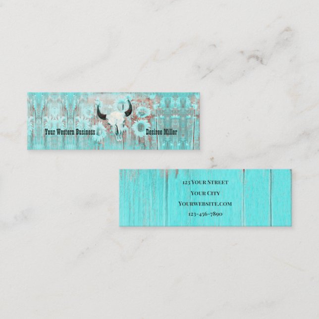 Carte De Visite Mini Taureau Rustique Turquoise Ouest Taureau Taureau S (Devant / Derrière)