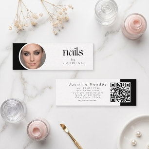 Carte De Visite Mini Technicien en Ongles Photo Qr Noir Et Blanc