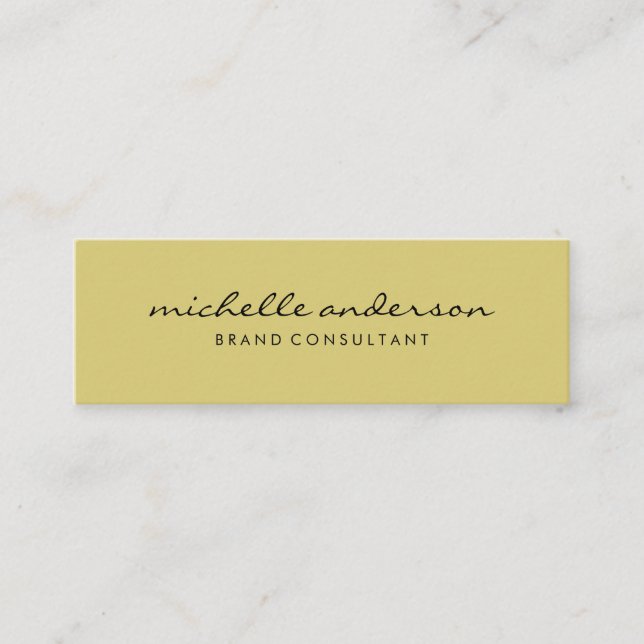 Carte De Visite Mini Texte cursif jaune minimaliste (Devant)