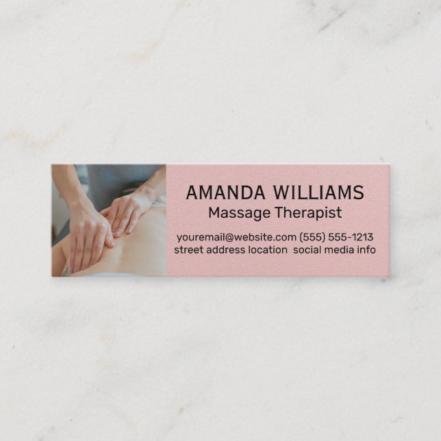 Carte De Visite Mini Thérapeute de massage | Texture en cuir rose (Devant)