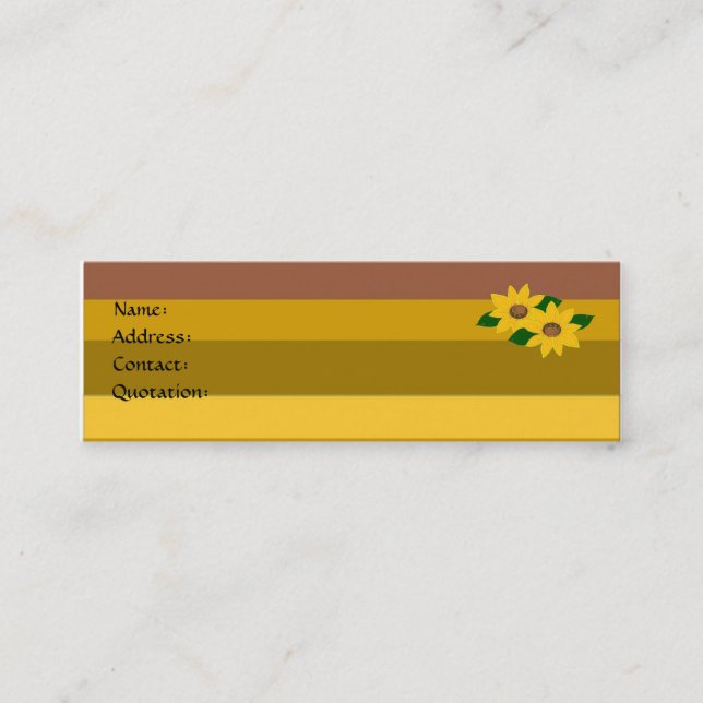 Carte De Visite Mini Tournesols et bandes dorées (Devant)